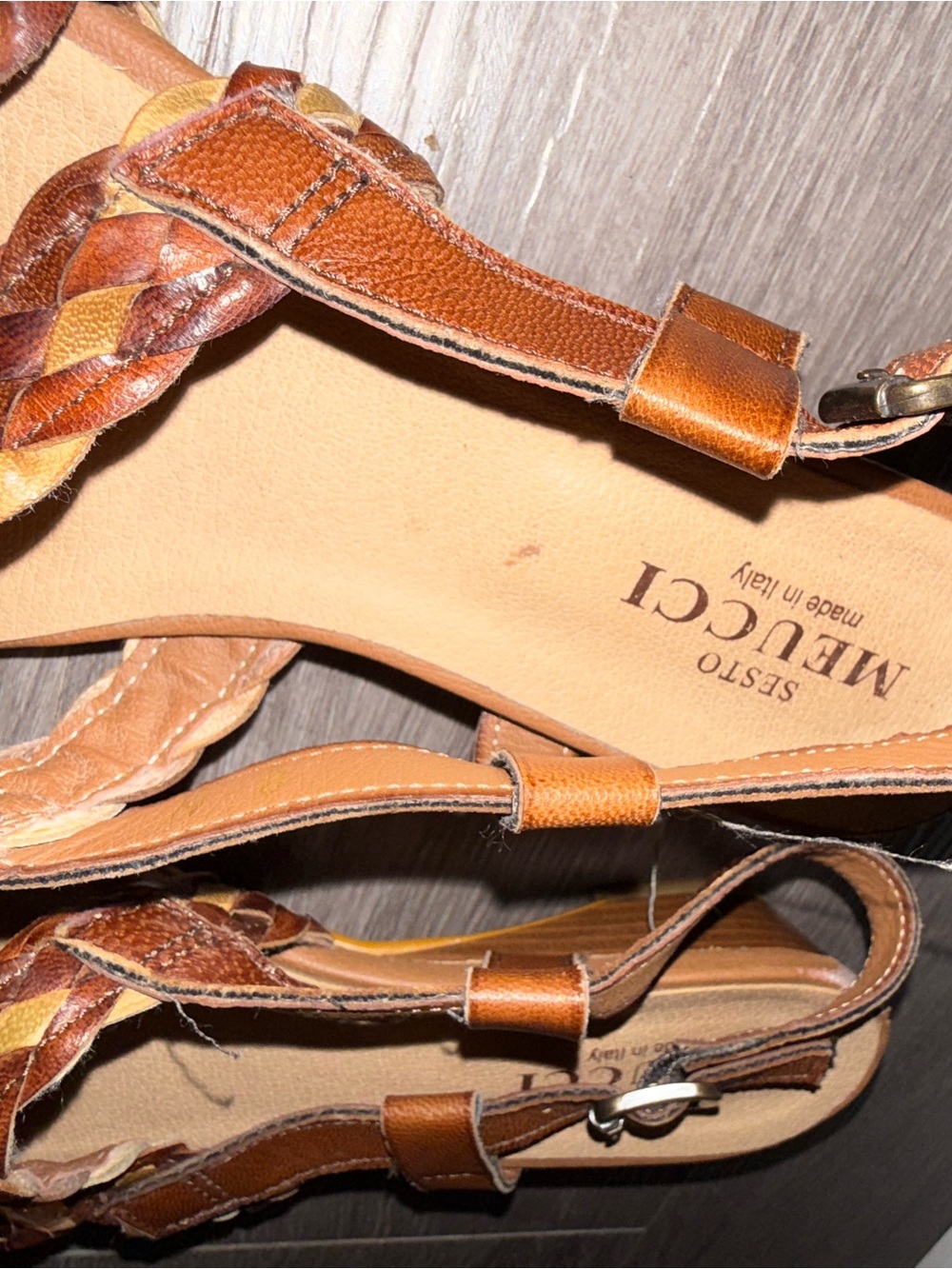 Sesto Meucci Braided Tan and Brown Leather Sandals - Picture 4 of 4